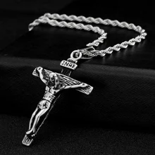 Colgante de Cruz tibetana antigua para hombre, collar de titanio con Cruz de Jesús para hombre, joyería de crucifijo Masculino