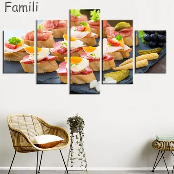 

5pcs Chicken Whole Wheat Bread Spices Delicious Food Unframed Canvas Print Room Decor Print Poster Picture Canvas Free Shipping