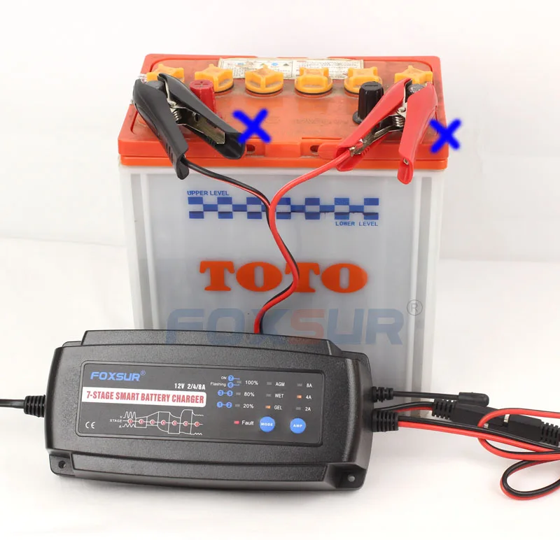 FOXSUR 12V 2A 4A 8A 7 ступенчатое умное зарядное устройство для аккумуляторов гелевый