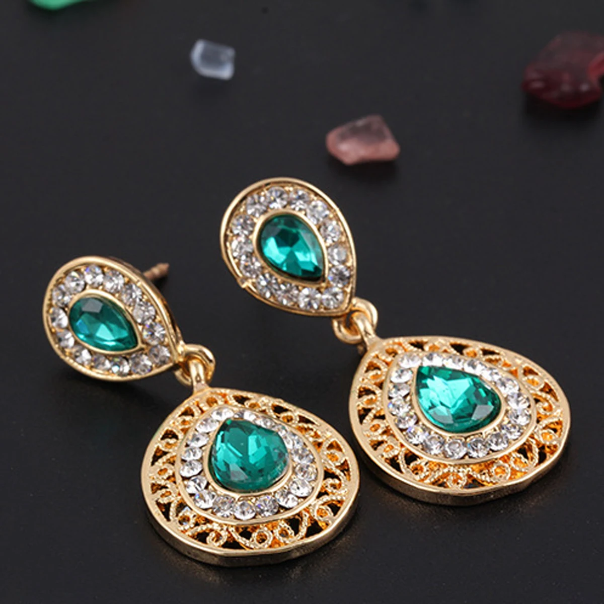 Fashion Wedding Bridal Jewelry Sets Rhinestone Austrian Crystal Jewelry Set Necklace Earrings Pendant Set Vintage Accessories