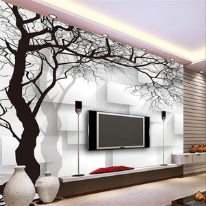 Custom Wallpaper Wall Murals Hand Painted Black and White 3D Abstract Tree Box TV Sofa Background Wall 3D Wallpaper Beibehang