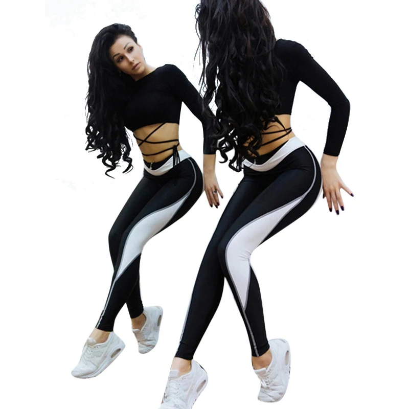 Sexy Frauen Leggings Gothic Insert Netz Design Hosen Hosen Großen Größe Schwarz Weiß Patchwork Caprihosen Sportbekleidung Fitness Leggings