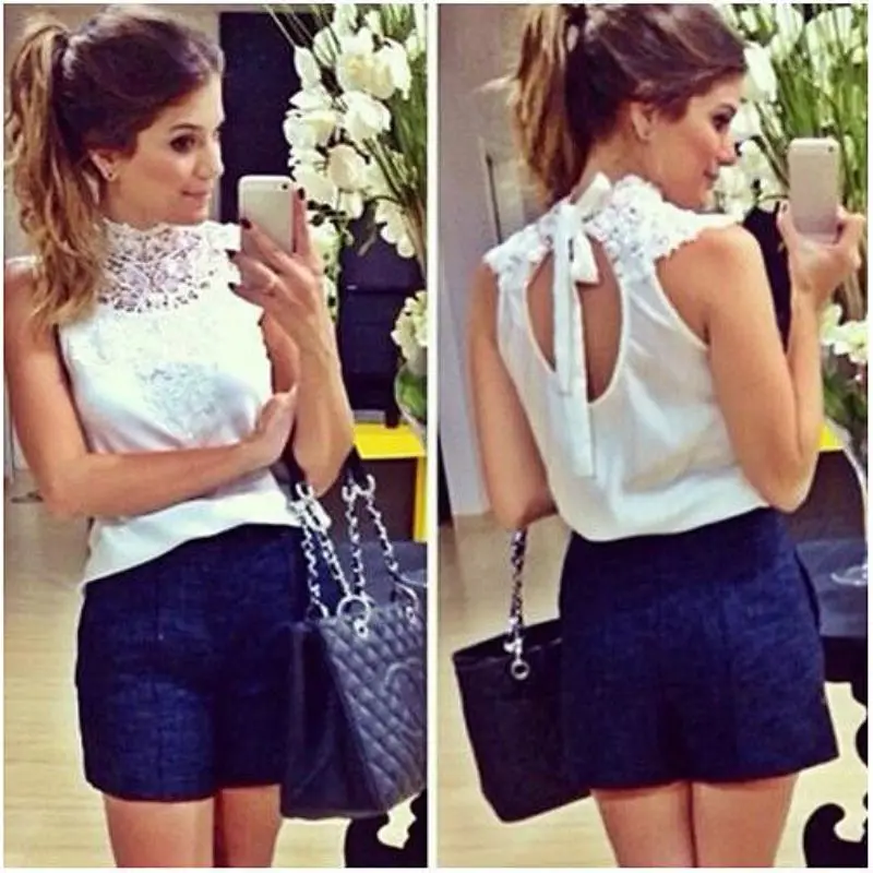 Летняя женская блузка кружевная без рукавов с открытой спиной|party shirt|lace sleeveless toptop