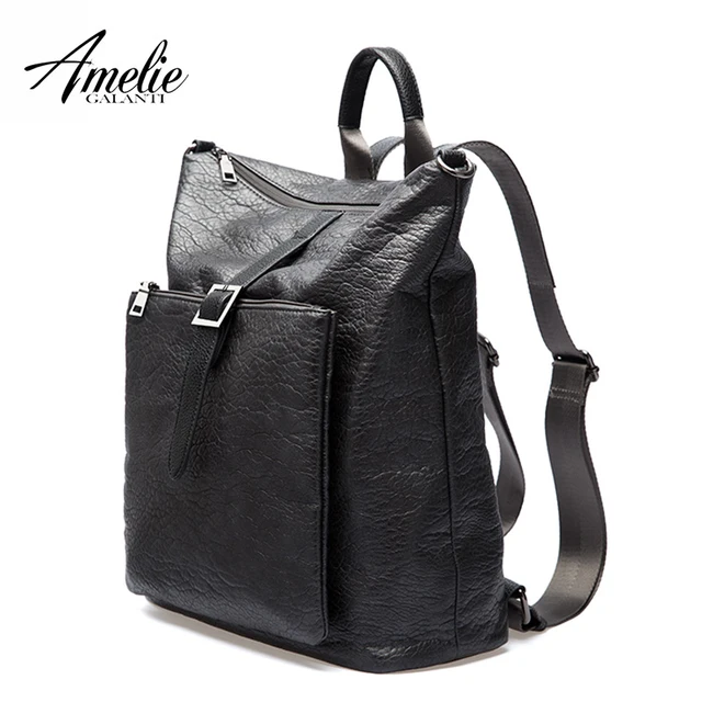 AMELIE GALANTI Women Backpacks Unisex Fashionable Avant-courier Multi-function Soft PU Leather Waterproof Fabrics Laptop Bag