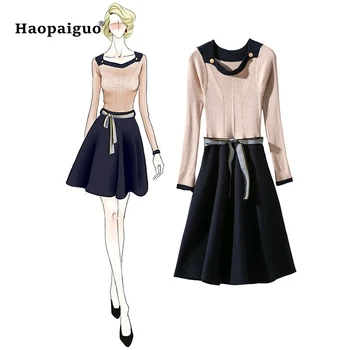 

XXL Plus Size Solid Knitting Women Dress Autumn 2020 Long Sleeve Mini Dress Elegant Ladies OL Office Work A-line Dress with Bow