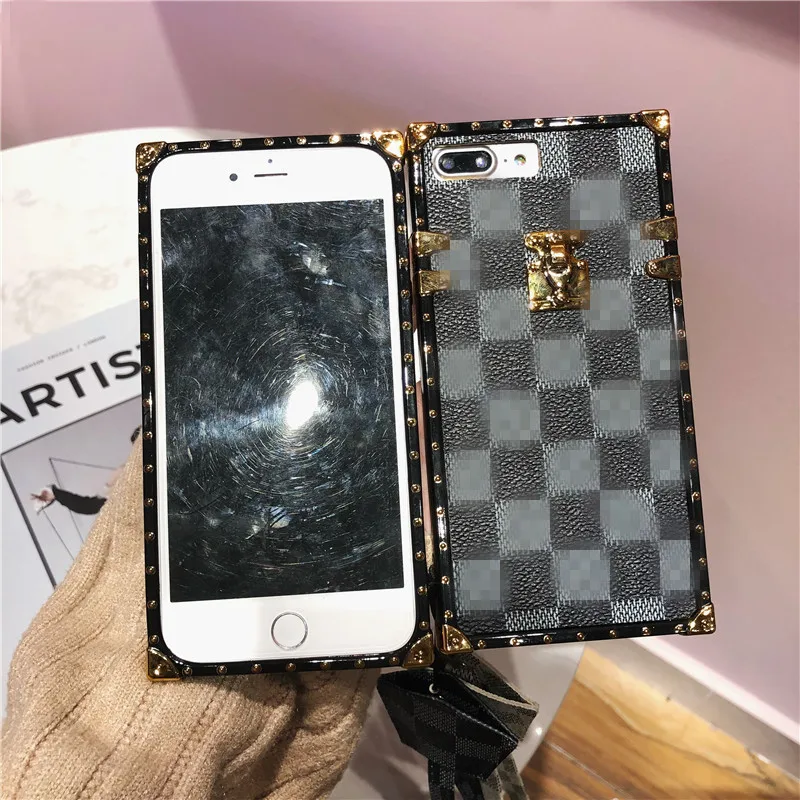 For iPhone 8 Case Apple XS Max XR Cover Lattice Patterned Square PU Leather Back For iPhone 6 6S 7 8 Plus X XS Case Capa