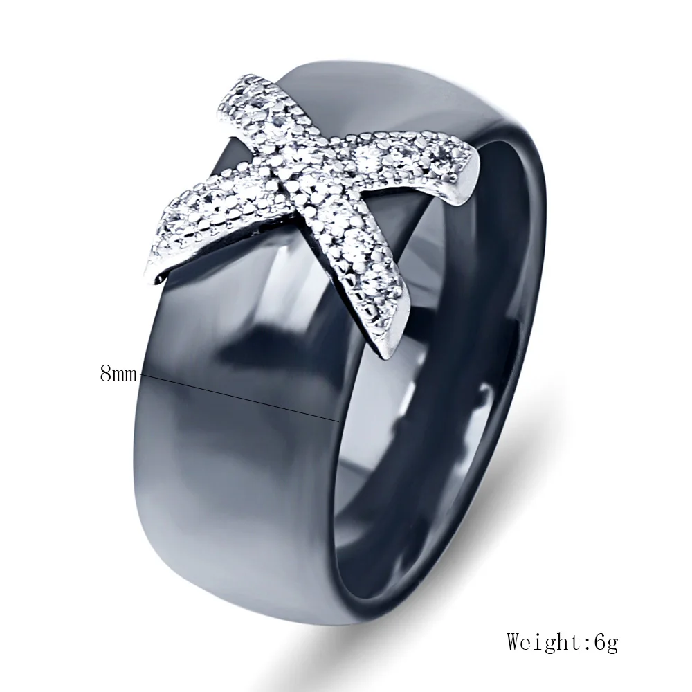 8 мм белые черные керамические кольца Плюс Большой Кубический Цирконий для женщин из нержавеющей стали Свадебные ювелирные изделия, обручальное кольцо никогда не выцветает