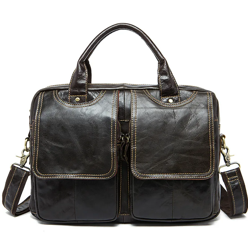 

Men's Briefcase bag men's Genuine Leather bag male man 14inch business Laptop bag for men briefcases leather bag 8002-1