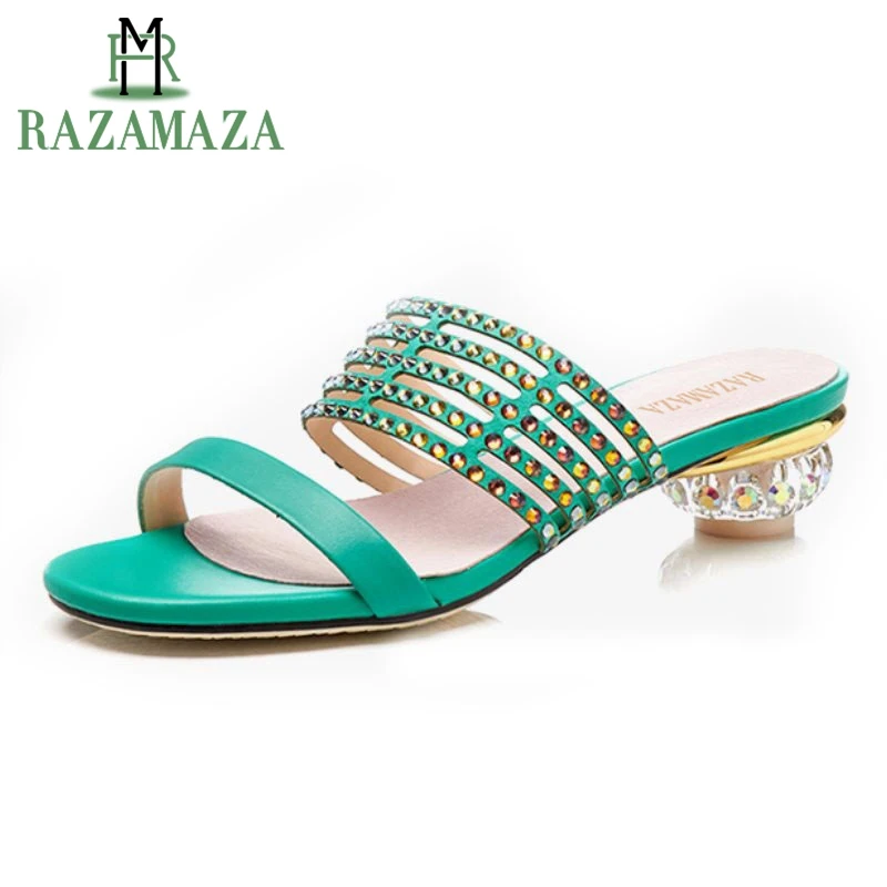 

ZALAVOR Size 33-42 Sexy Women's Genuine Leather Flats Sandals Beading Open Toe Low Heel Slippers Bohemia Summer Woman Shoes