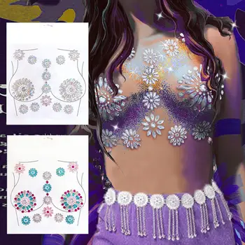 

Fashion Sexy Breast Tattoo Sticker Diamond Crystal Gem Resin Beauty Body Tattoo Sticker For Clubbing Rave Party Music Festival