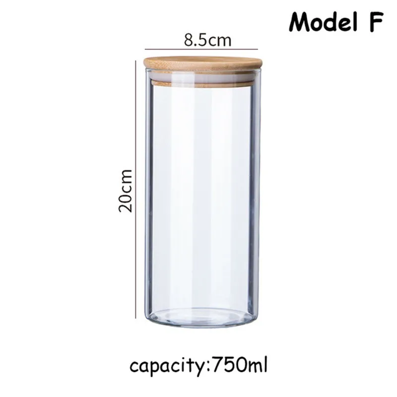 Стеклянная коробка, герметичный бак, коробка для хранения, банка для конфет, Бамбуковая крышка, кухонный пищевой контейнер круглой формы, контейнер для сухих пищевых продуктов, посуда, дисплей Pot1pcs - Цвет: Model F