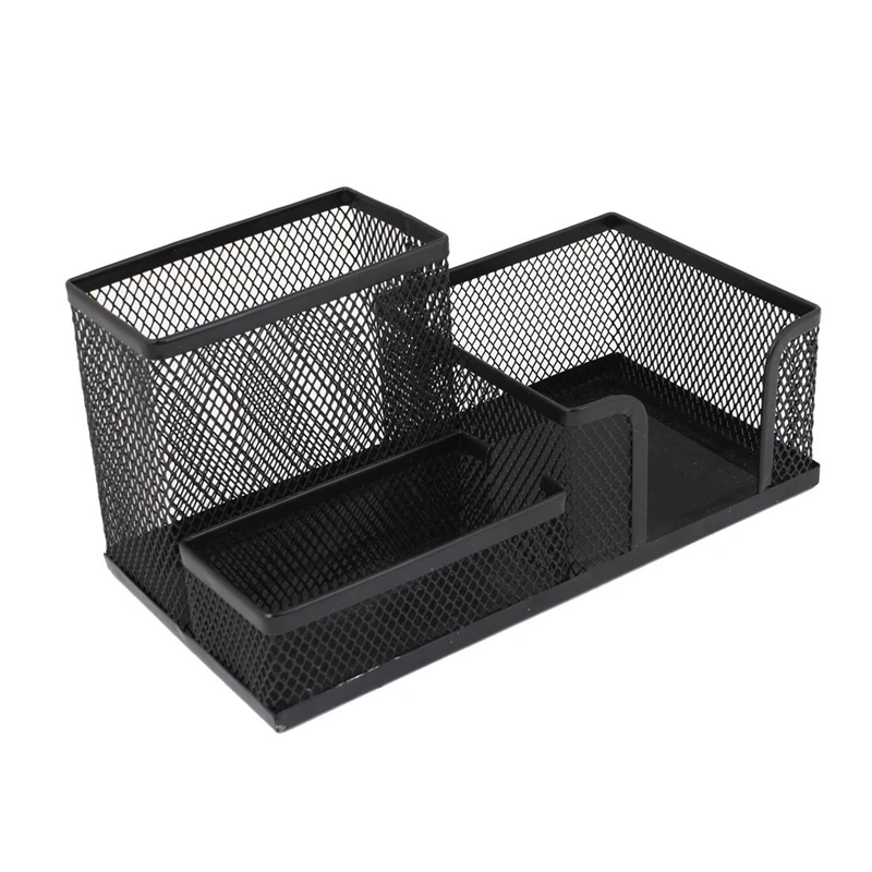 

Students Office Desk Mesh Style 3 Compartments Metal Pen Holder Black