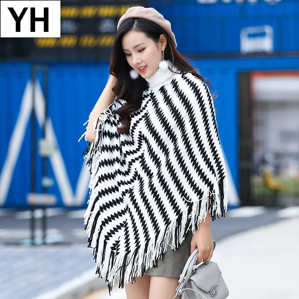 Новинка женские повседневные свободные вязаные шали пончо с кисточками модные