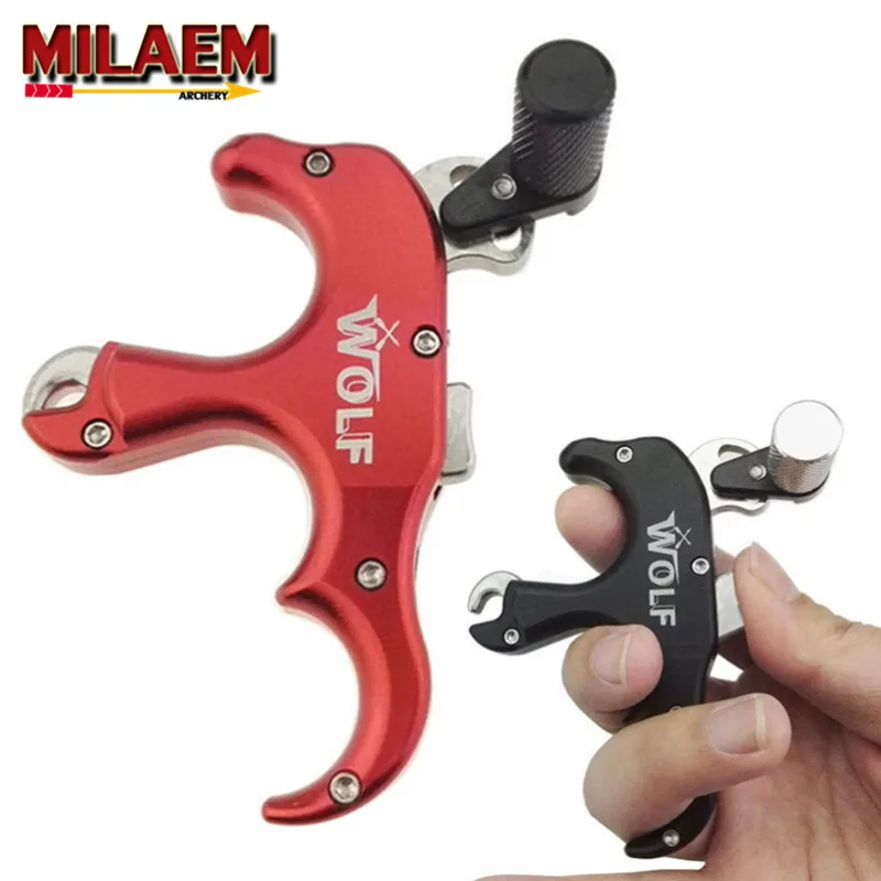 LIZHOUMIL 360°Rotation Thumb Bow Release, Aluminum Alloy 3 Finger Thumb Trigger Caliper Grip Compound Bow Release Aid, Replaceable Bow Release Trigger Caliper Grip Black