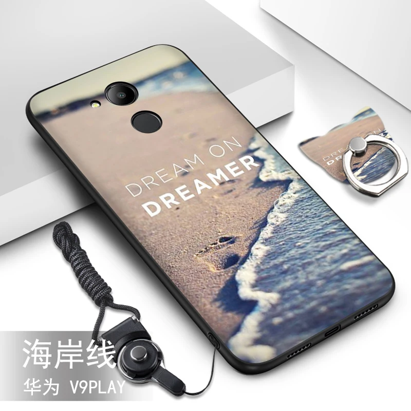 

Huawei honor 6c pro case Top sales tpu silicone cover+Lanyard with cute pattern Ring back cover case for Huawei honor v9 play