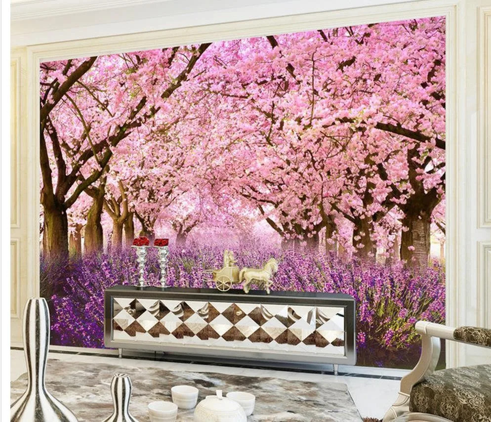 3dカスタマイズされた壁紙ホームデコレーション3d桜ラベンダー背景壁壁紙用絵画 Wallpaper For Painting Custom Wallpaperwall Wallpaper Aliexpress