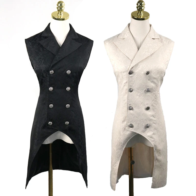 

New Mens Steampunk Double Breasted Vest Waistcoat Gothic Top Brocade Aristocrat Elegant Vest Jacket Sleeveless V-neck Vest Coats