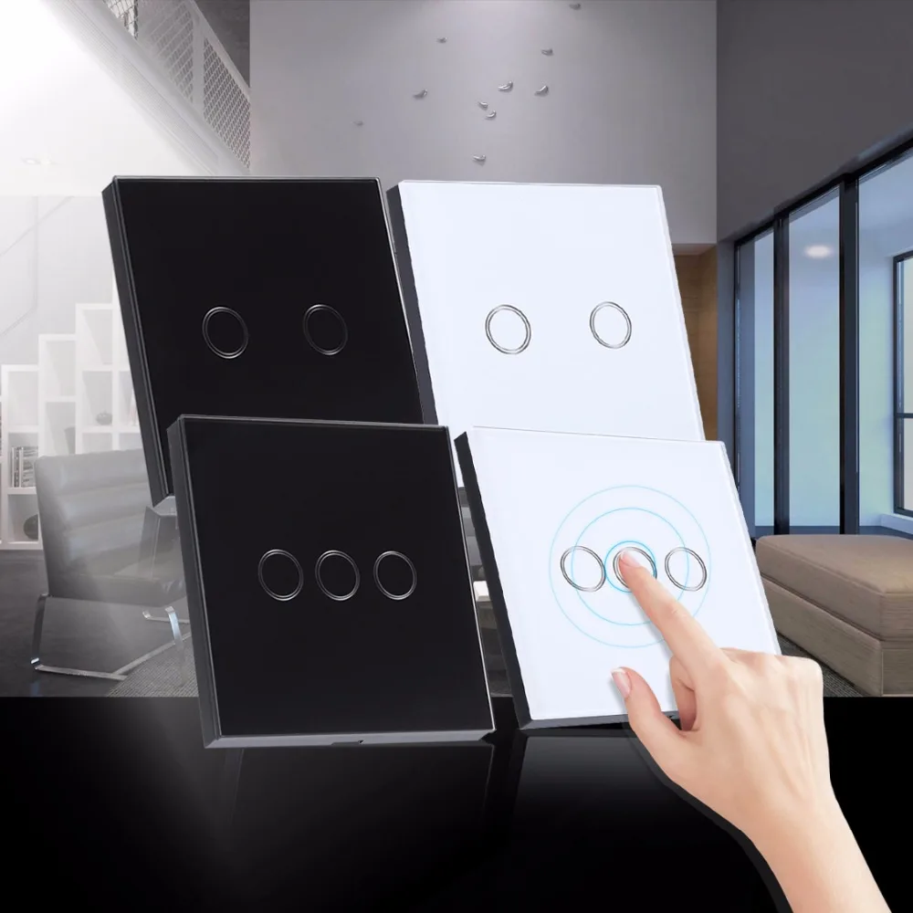 Crystal Glass Wall Light Touch Screen Panel Switch 2 Gangs 1 Way Wall Light Touch Screen