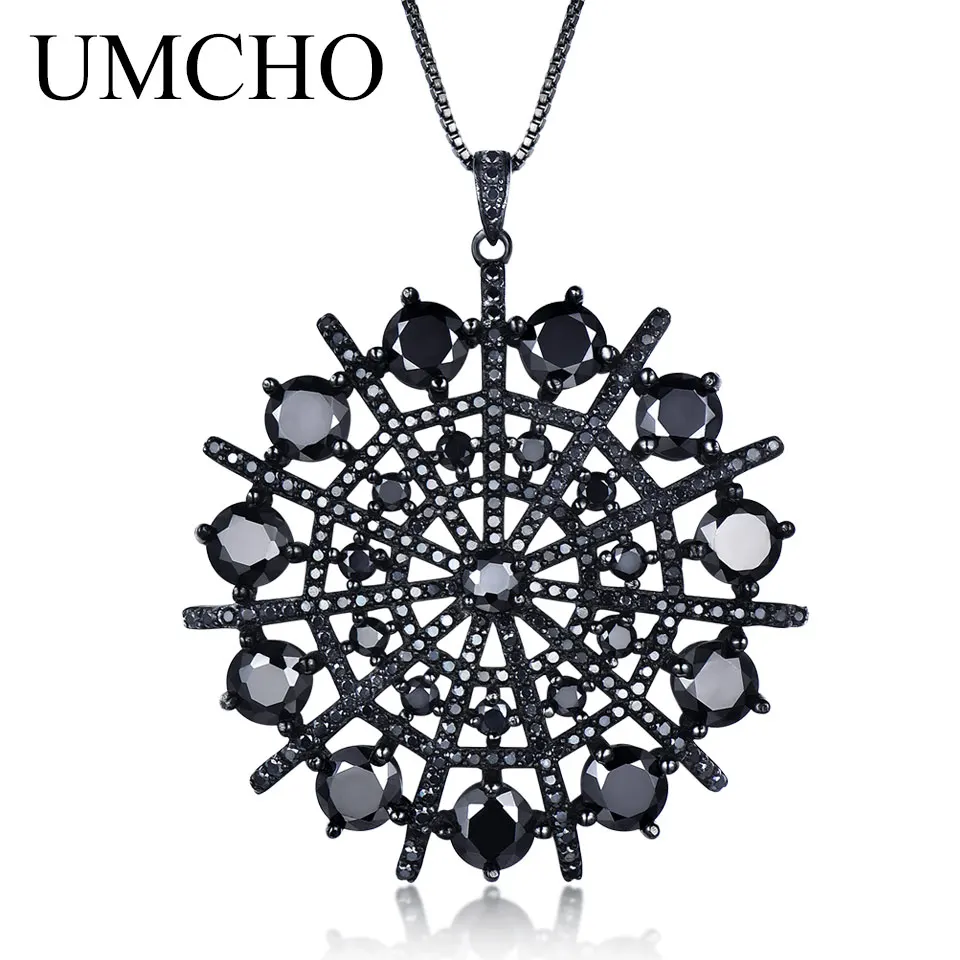 UMCHO Hyperbole Gemstone Black Spinel Necklace Pendants Solid 925 Sterling Silver Female Jewelry For Women Gift Fine Jewelry 