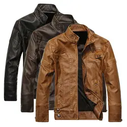 Классическая мужская куртка из искусственной кожи с длинными рукавами на молнии Jaqueta Couro, повседневный цельный жакет, Moto Hombre, прямая тонкая