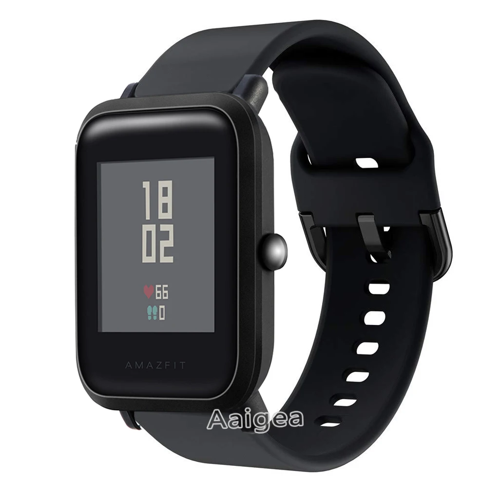 Мягкий силиконовый ремешок для часов для Xiaomi Huami Amazfit Bip BIT PACE Lite, Молодежный сменный спортивный браслет 20 мм, ремешок на запястье - Цвет ремешка: Черный