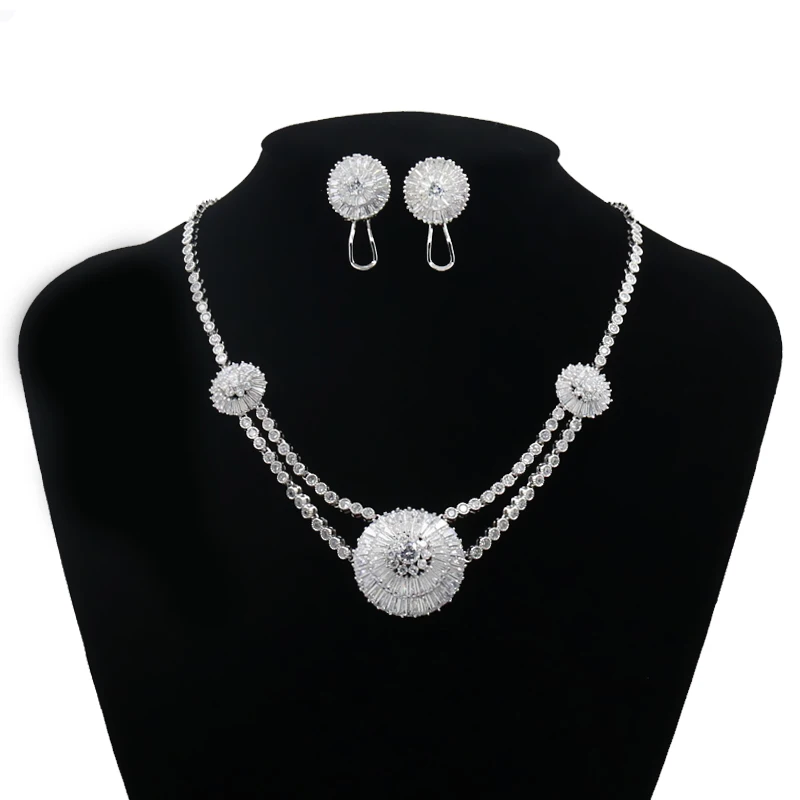 

WEIMANJINGDIAN Luxury Large Round Cubic Zirconia Wedding Bridal Necklace and Earring Set