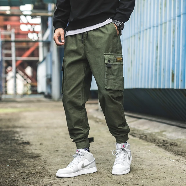 Japan Style Men's Cargo Pants Velcro Cuff Tactical Joggers Men Side Pockets Cotton Trousers Male