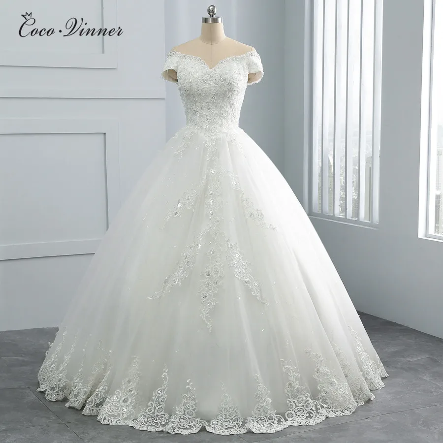 Pearls Beaded Ball Gown Wedding Dresses 2019 New Design Sequin Lace Cap Sleeve Plus Size Arabic Princess Wedding Dress WX0108