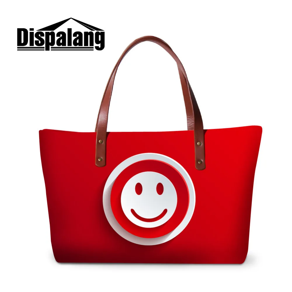 ##BUY Dispalang Smiley Face Handbags Icon Print Women Bags Designer Female Shoulder Bags Ladies Large Tote Hand Bags bolsa feminina