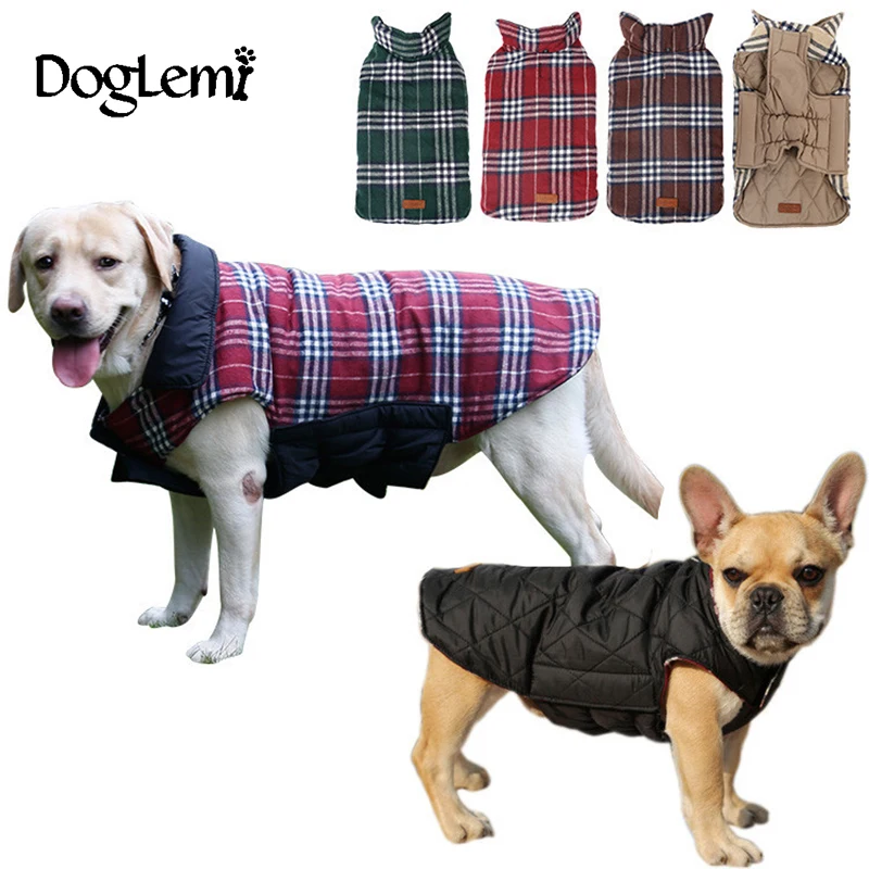 

2017 Waterproof Reversible Dog Jacket Designer Warm Plaid Winter Dog Coats Pet Clothes Elastic Small to Large Dog Clothes Winter
