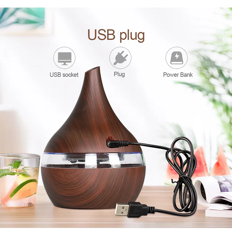 300Ml Usb Electric Aroma Air Diffuser Wood Ultrasonic Air Humidifier Essential Oil Aromatherapy Cool Mist Maker For Home