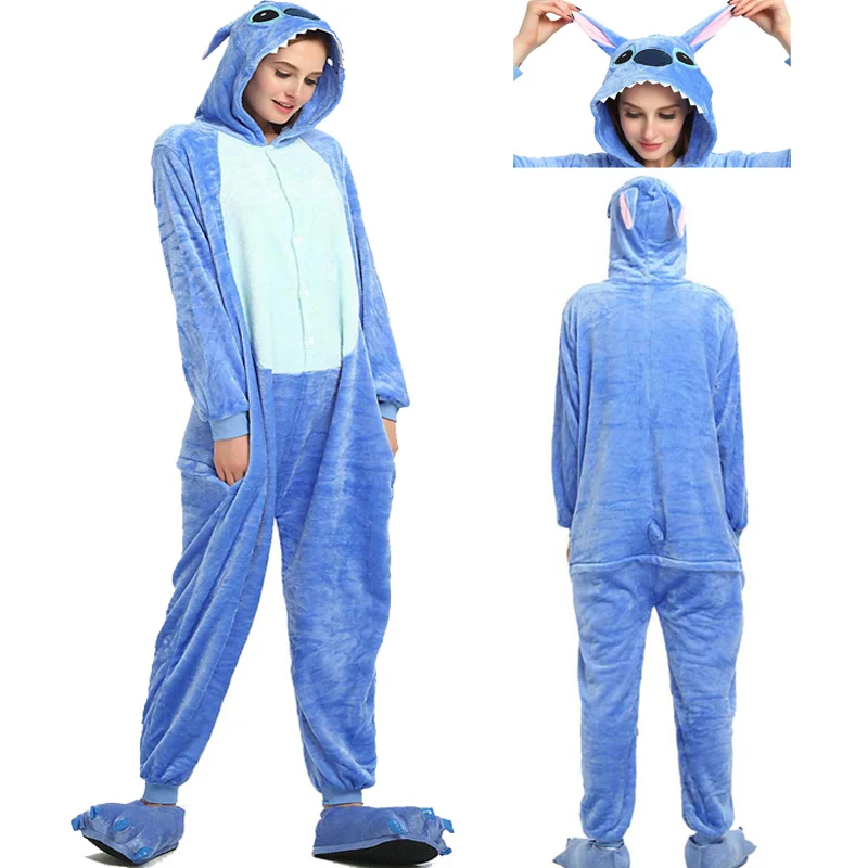 

Winter Unisex onesies Adult Cartoon Onesie Animal Pajamas Stitch Flannel unicornio anime Unicorn Kigurumi female male Sleepwear