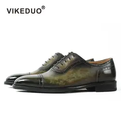 Vikeduo ручной работы Винтаж Оксфорд обувь Для Мужчин зеленый из натуральной коровьей кожи Для мужчин обувь Свадебные офисное, официальное