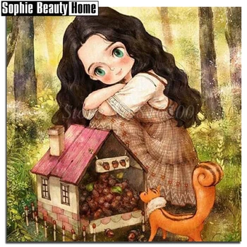 

DIY 5D Diamond Painting Cross Stitch Cartoon Girl and Weasel In Forest Needlework Full Diamond Mosaic Diamond Embroidery 18A019