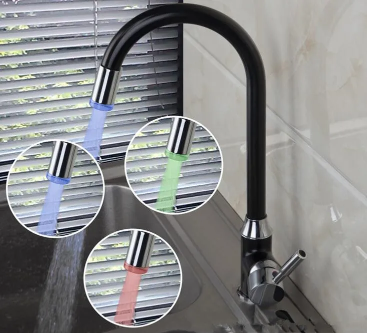 LED Spout Chrome Brass Kitchen Faucet Spring Mixer Tap Hot and Cold Water Deck Mounted Dual