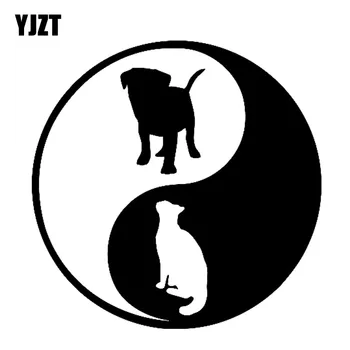 

YJZT 12.7CM*12.7CM Dog And Cat Yin Yang Automobile Vinyl Sticker Decal Black/Silver C10-00308