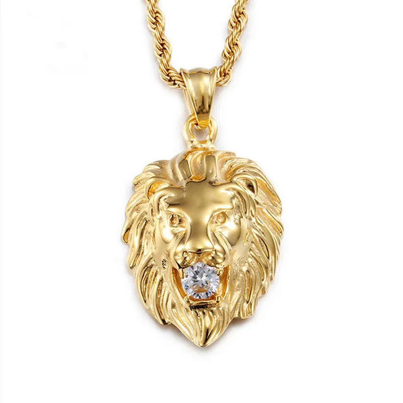 

Fashion Titanium Steel Rhinestone Lion head large men 's pendants men' s necklace cool men 's fashion jewelry personalized gifts