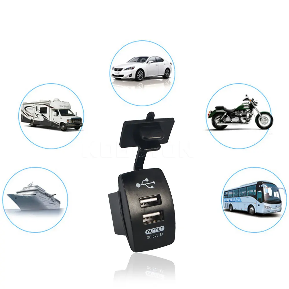 

Universal usb car charger 12V 24V battery motorcycle Vehicle Powerport Integration dual Outlet Socket adapter for Smart phone