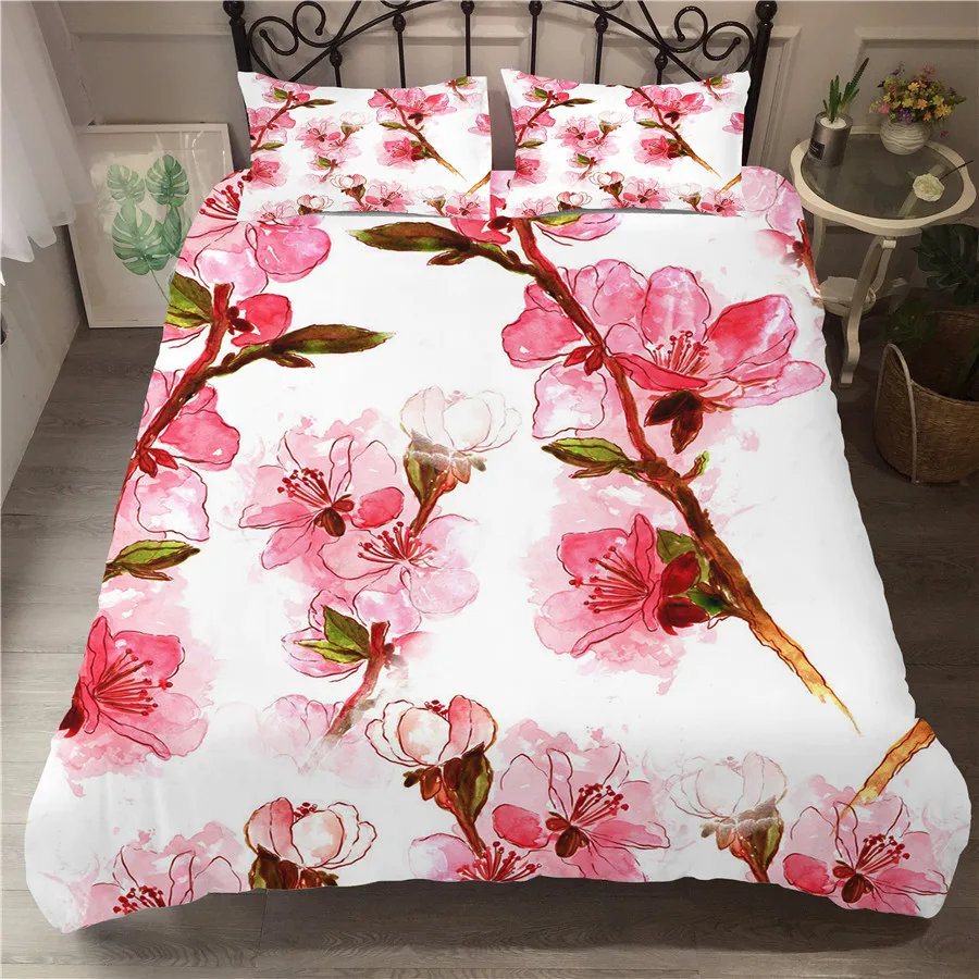 

A Bedding Set 3D Printed Duvet Cover Bed Set Peach Blossom Flowers Home Textiles for Adults Bedclothes with Pillowcase #XH10
