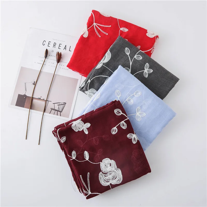 

2018 Women High Quality Embroidered Floral Viscose Shawl Scarf Autumm Winter Warm Pashminas Stole Foulards Muslim Hijab 180*90Cm