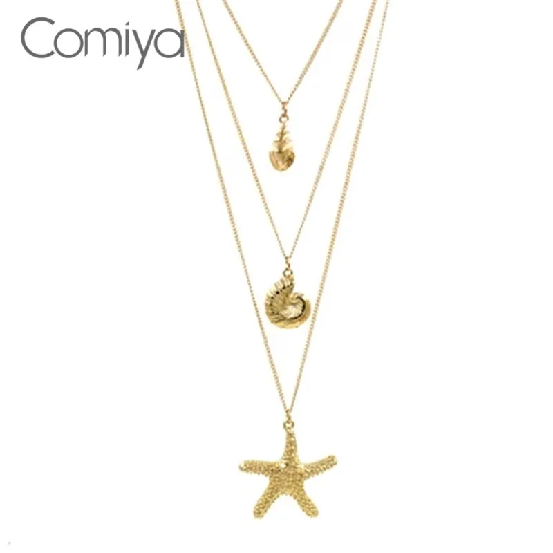 

Comiya Collar Necklace Fashion Jewelry Multi Layers Shell Seastar Colar Necklaces Pendants Perfume Women Boho Collare Jewelry
