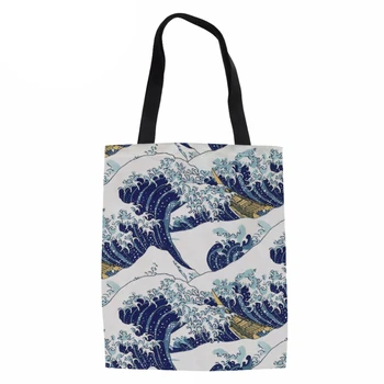 

NoisydesignsWomen Bag Fashion Handbag Canvas the Lesser Waves of Hokusai Printed Ladies Coth Bags Tote Bag Canvas Shopping Bags