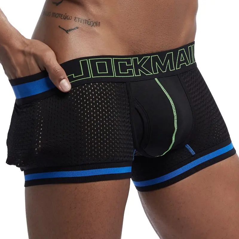 JOCKMAIL, фирменное мужское Сетчатое нижнее белье, боксеры, calzoncillos hombre, гей, одежда для сна, Cueca, боксеры, дышащие, промежность, хлопковые трусы, шорты