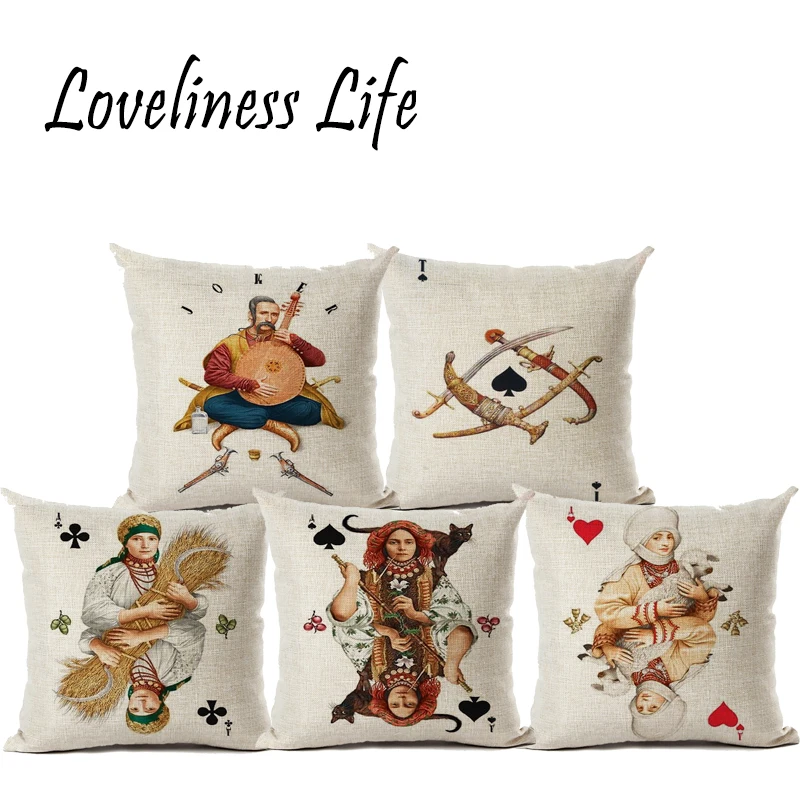 Poker Card Design Cushion Covers Linen Room Decor Playing Card Queen
