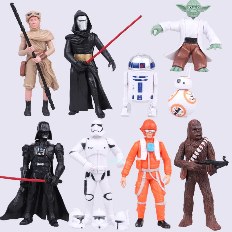 

9 Pcs/set Stormtrooper Black Warrior Darth Vader Master Yoda Luke Skywalker Naboo PVC Action Figure Toy OPP 4-12CM B2273