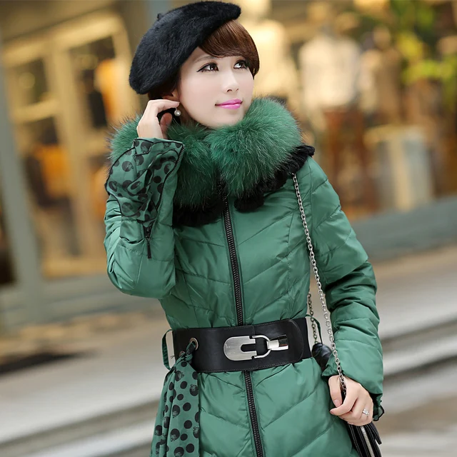 Cheap 2014 winter women's large fur collar down coat medium-long women winter long down jacket