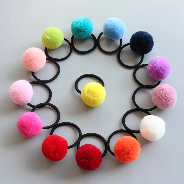 16 Pcs (8 Pairs) Colored Pom balls Elastic Hair ties Girls' Ponytail