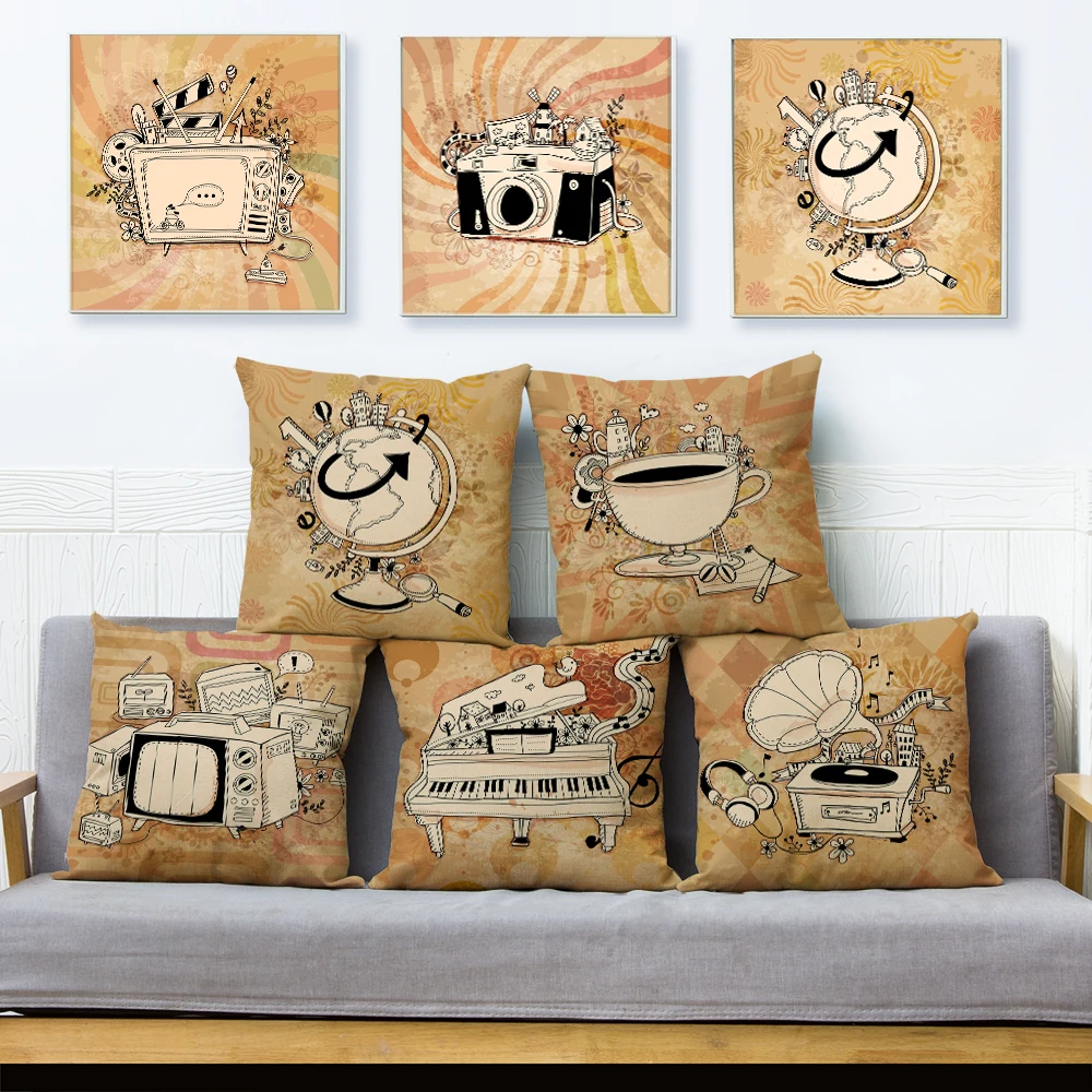 buy Vintage Retro Cartoon Household Appliances Cushion Cover for Sofa Car Home Linen Decor Pillow Cases 45x45cm Cushions Covers