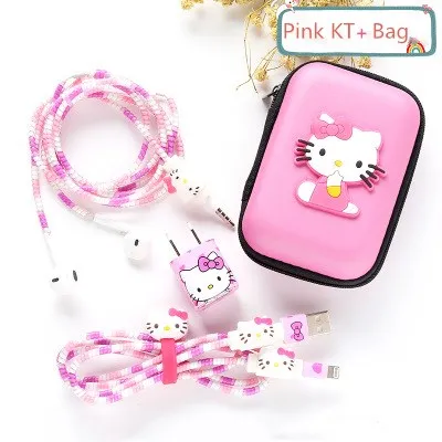 

Three In One Cute Cartoon USB Data Cable Protector For iPhone 5 6 7 For Android Earphone Protect With Cartoon Bag Cable Winder