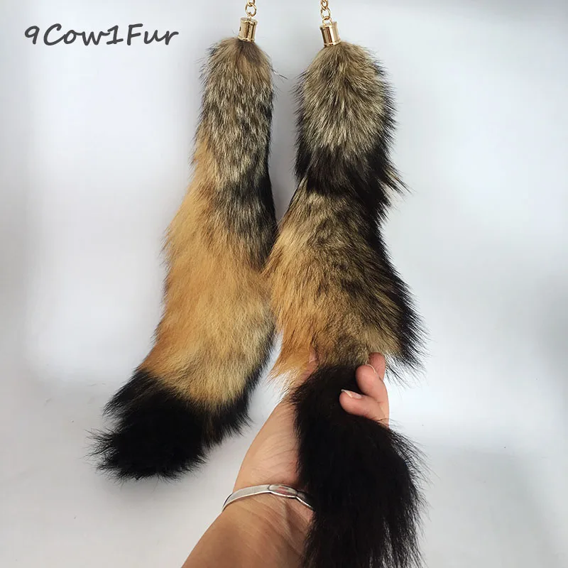 

Twisted wolf New Fashion 40-45cm Wolf Fur Tail Keychain Real Fur Key Chain Large Fur Tassel Bag Tag Black Keychain Strap A05